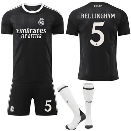 25-26 Real Madrid Barn Voksen Svart Treningsfotballdrakt Sett (Inkludert Sokker) Nr. 5 Bellingham