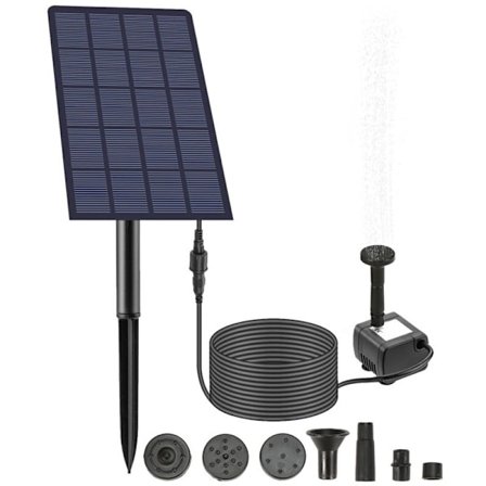 Solar Fontæne Pumpe, Udendørs Solar Fontæne, Havefontæne, Fuglebad Vandpumpe, Solcelledrevet Fontæne, 2.5W 160L/H Solar Fontæne til Damme, Have