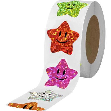 500 stk. Smiley Face Star-klistremerker for belønning til barn, 8 fargede glitrende foliestjerneklistremerker for studentplanlegger og skolemateriell 