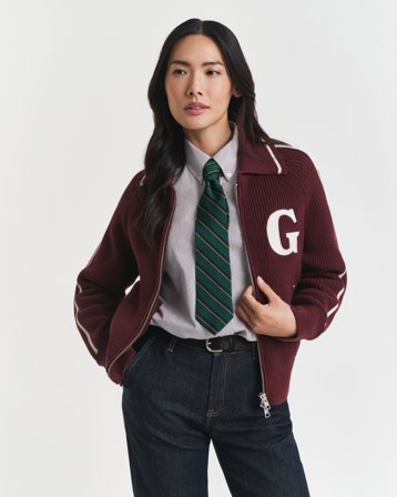 GANT Damen GANT Varsity Strickjacke mit Reißverschluss (XXL)
