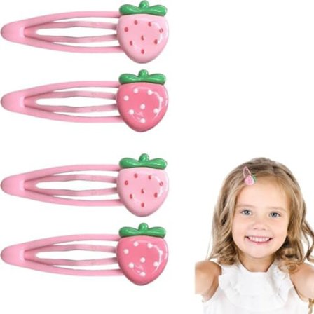 2 par jordbær-hårspænder til små piger og børn, søde frugt-hårspænder Kawaii Fringe Hårklemmer Hårnåle Y2K Jordbær-hårtilbehør til