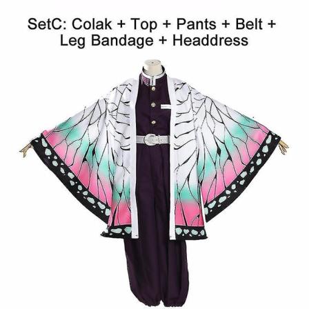 Kochou Shinobu Cosplay Kostym Demon Slayer Kimetsu No Yaiba Kimono Uniform Kvinnor Halloween Carnaval Full Set Uniform Cloak Peruk SetC L