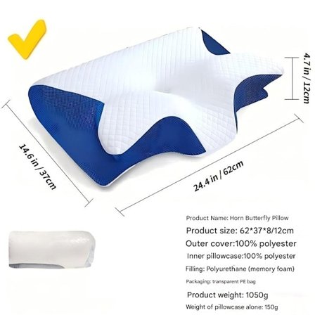 Muistivaahtomuovinen niskatyyny, ergonominen 2-in-1 ortopedinen tyyny niskakivun lievitykseen, muotoiltu tukityyny, 1 kpl sininen (alennus)