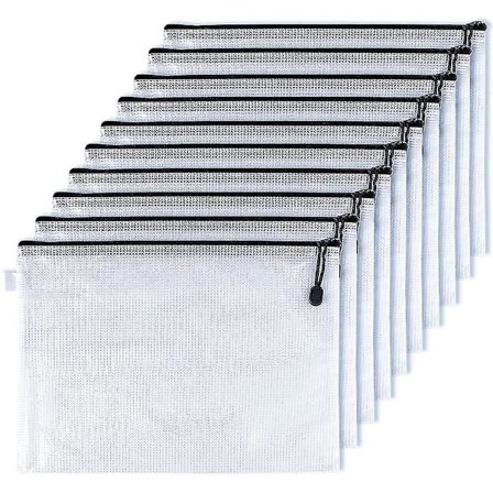 10 Pcs A4 Document Bag Waterproof Mesh Zipper Bags Zippered File Bags
