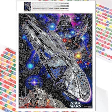 5D DIY Timanttimaalaus Star Wars Millennium Falcon Avaruusalus Sarjakuva Ristipisto Kirjonta Mosaiikki Pyöreä Käsintehty Koti