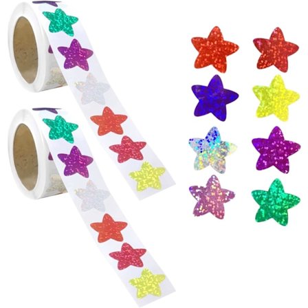 2 ruller med blinkende stjernestickere, stjernestickere 2,5 cm, belønningsklistremerker for lærere, motiverende klistremerker for barn
