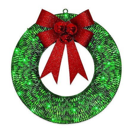 Forhåndsbelyst utendørs julekransdekorasjon, juledekorasjoner utendørs hellig julekrans med lys