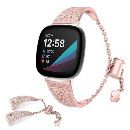 Fitbit Versa 3 / Sense shiny strass klockarmband - rosa guld