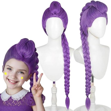 Lilla flette parykk, lang dobbel hestehale stil, syntetisk hår, lilla flette parykk for jenter, tegneserie film Halloween rolle spill kostyme parykk