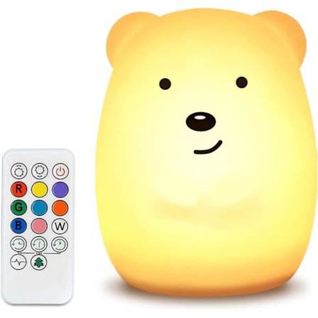 LED Nattlampe for Barn, 9 Farger, Fjernstyrt Nattlampe, Baby Nattlampe Laget av Silikon, med Berøringskontroll, Bærbar