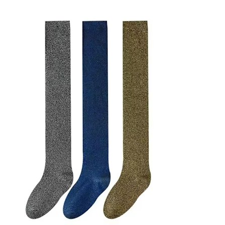 Par mix03; Størrelse: One Size - 3 par skinnende sølvfarvede knæstrømper til kvinder, moderigtige tynde lange tights til efterår og vinter 3