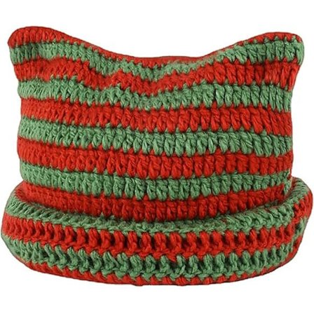 Dame Kattehatt Heklede Luer med Ører Strikket Varm Elastisk Vinterlue Slouchy for Jenter Voksne Barn Rød Grønn
