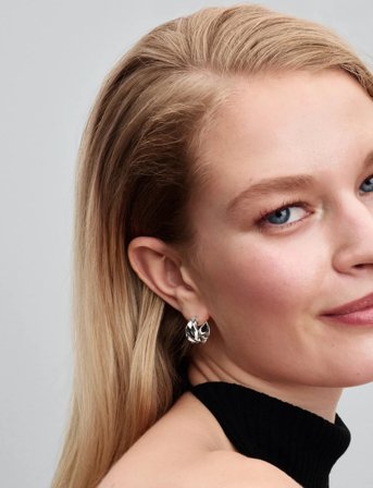 Pandora Rippled Sterling Silver Hoop Earrings - Silver - ONE SIZE