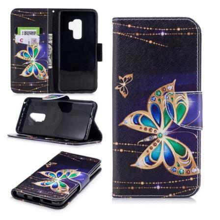 Samsung Galaxy S9 Plus Printet Mønster PU læder flip etui - Diamant Sommerfugl Multicolor