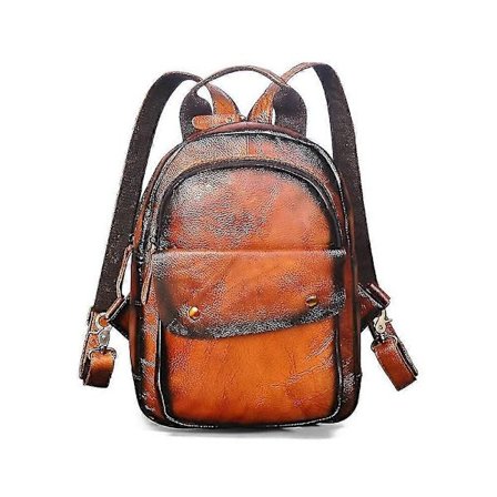 Ny Grain Äkta Läder Mode Rese College Skolväska Dam Flickor Ryggsäck Student 12" Bröst Sling Bag 1307 - Orange