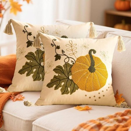 Dekorative høstputetrekk 45x45 cm 1/2-pakning Rutete Gresskar Lønneblad Stue Sofa_OF