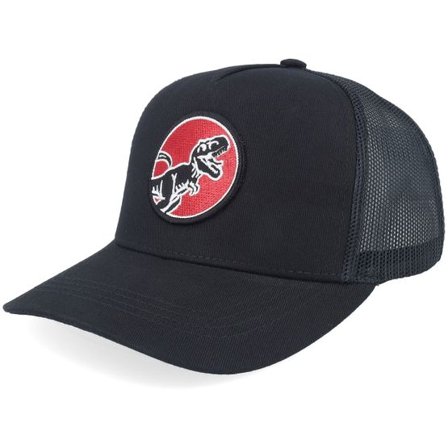 Kiddo Cap - Svart trucker Keps - Kids T-rex Red Round Patch Black Trucker @ Hatstore