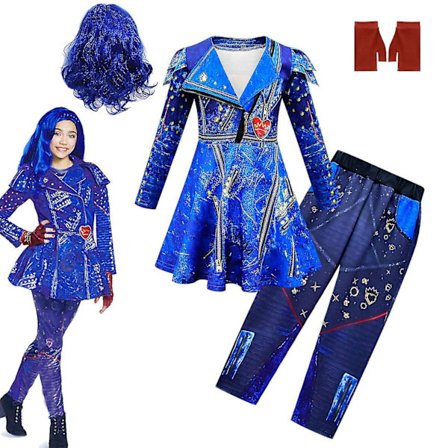 Descendants 3 Evie Cosplay Kostymer Halloween Carnival Party Dress Byxor Peruk Set