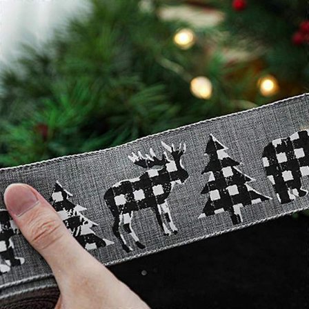 Rutiga band 4 rullar jul svartvitt buffelrutigt band säckväv trådkant gingham tyg hantverk