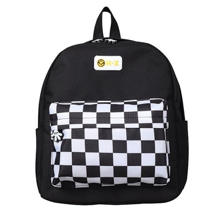 Skolerygsæk til børn, ny trendy ternet rygsæk til drenge og piger, førskolerygsæk, afslappet rygsæk, frisk stil, skolerygsæk - sort