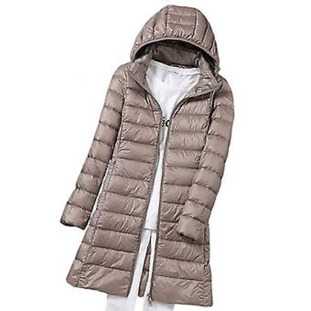 Vinterdunjakke til kvinder, lang, slank pasform, med hætte, varm jakke, velegnet til vennemøder (M Khaki)