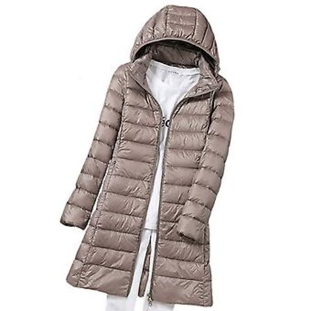 Vinterdunjakke til kvinder, lang, slank pasform, med hætte, varm jakke, velegnet til vennemøder (M Khaki)