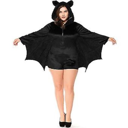 Svart Fladdermus Vampyrinna Kostym Cosplay Dam Plus Size Xxxl Pälsfodrad Jumpsuit Fantasia Halloween Purim Kostymer (XXL)