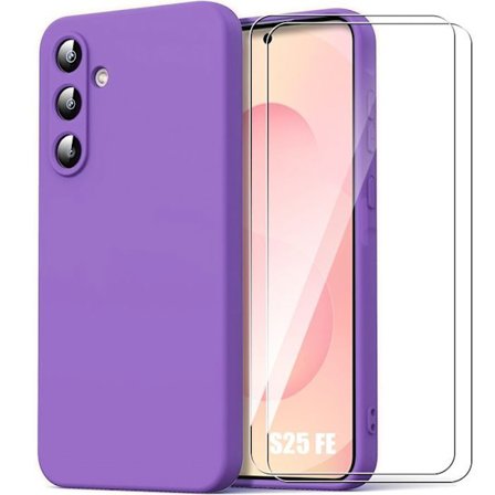 Beskyttelsescover - BOOLING - til Samsung Galaxy S25 FE - Blødt Silikone Lilla - 2 Tempererede Glas