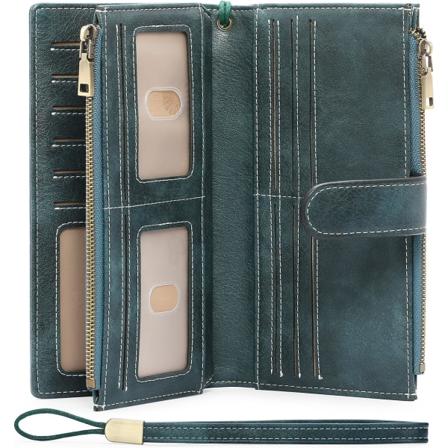 Damplånböcker med stor kapacitet Kreditkortshållare Rfid-plånbok Dam Plånbok med dubbla dragkedjor Läder Bifold Damarmband Clutch-plånbok