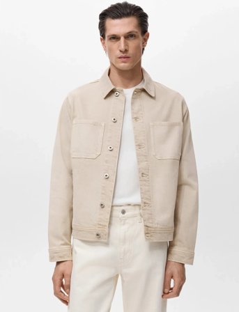 Mango Denim Jacket Pockets - Beige - XL