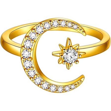 Stjärn- och månringar Justerbar halvmåne stjärnor Öppen ring Pläterade smycken Presenter för kvinnor Guld