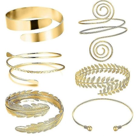 6 Arm Manschetter, Övre Arm Med Manschettarmband, Justerbar Armbandssats, Geometrisk Metall Armring Sex-delad Personlighet Överdriven Löv Armbandssats