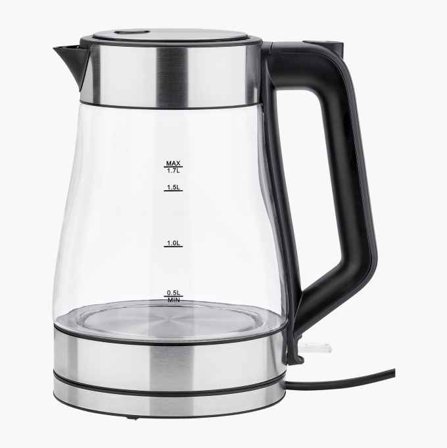 Biltema - Glass Vannkoker 1,7 L med Trådløs Kanne, Innebygd Filter og Automatisk Avstenging