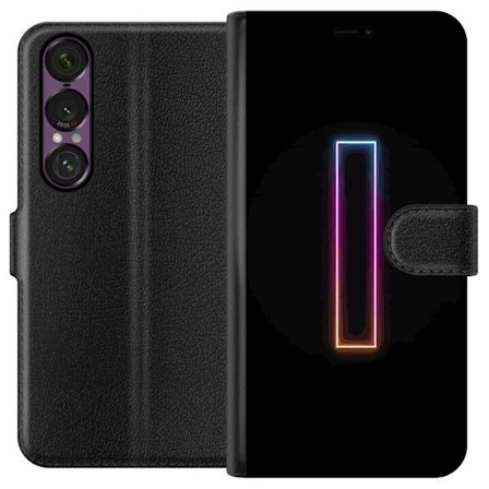 Kompatibelt Lommeboketui til Sony Sony Xperia 1 VII Minimalistisk neonbokstav I i regnbuefarger mot mørk bakgrunn
