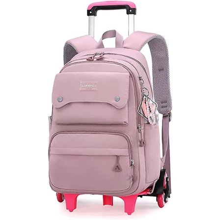 Enfärgade flickor rullande ryggsäck med hjul Skolväska Elementary School Student Trolley Daypack Outdoor Travel Bag