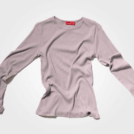 Sandfarbenes Langarmshirt für Frauen, 100% zirkulär, Small