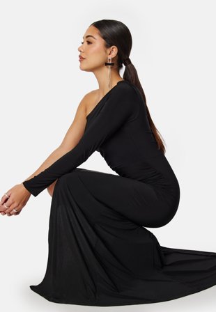 John Zack-Long Sleeve One Shoulder Maxi Dress-XL (UK16)