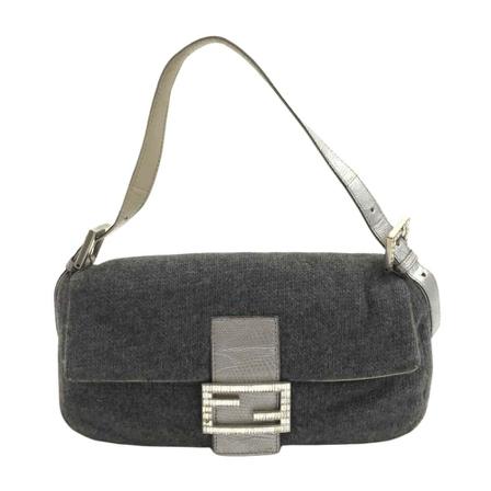Fendi Vintage Pre-owned Knitted Snake Baguette Grå, Dame Vintage Tasker, Størrelse: ONE Size