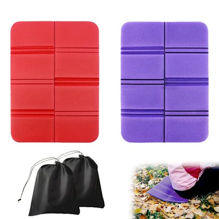 2 stk. Camping Siddepude, Foldbar Ultralet Skum Siddepude, Spar Plads i Rygsækken og Reducer Vægten, Rød+Lilla