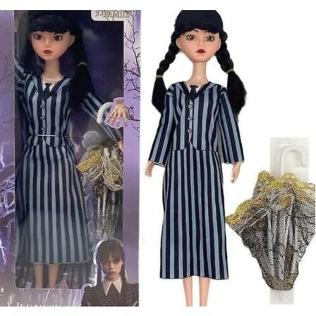 Pehmeä Wednesday Adams -nukke lapsille pitkähihaisilla raidoilla Long Sleeve Stripe