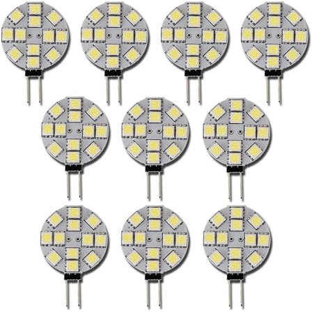 Ti ikke-dimbare G4 DC 12V LED-pærer, 6000K hvit, kan erstatte 20W halogenpærer.