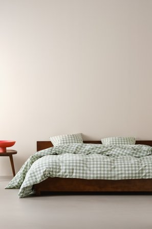 Jotex - Dynetrekksett Dobbeltseng Økologisk Grågrønn/hvit - LAUREN - Kjøp Dobbeltseng hos Jotex