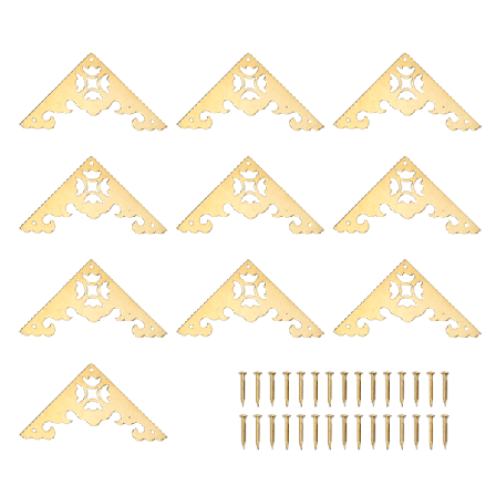 10 sett antikke dekorative hjørner til esker med ett-sidig hulmønster, 8x5,5 cm, dekorative hjørner til DIY-kofferter