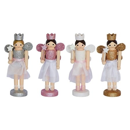 Nøddeknækker hængende ornament figurer - Fe ballerina mousserende jul mini træ nøddeknækker juletræ ornamenter sæt - 4 stykker