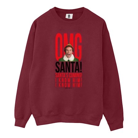 Elf Mens OMG Santa I Know Him Sweatshirt L Burgundy