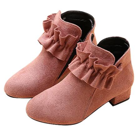 Girl Zipper Chelsea Boot Rund Toe Chunky Heel Faux Mocka Skor