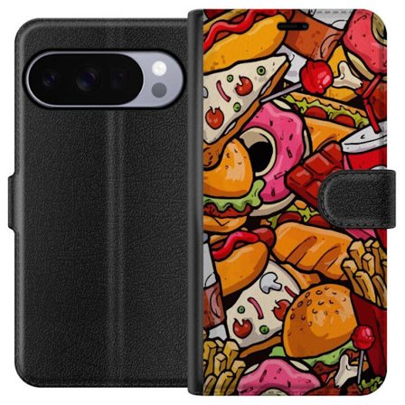 Kompatibel Tegnebogsetui til Google Google Pixel 10 Pro XL Farverig fastfood collage med hamburgere, pommes frites og donuts i en legende gadekunststi