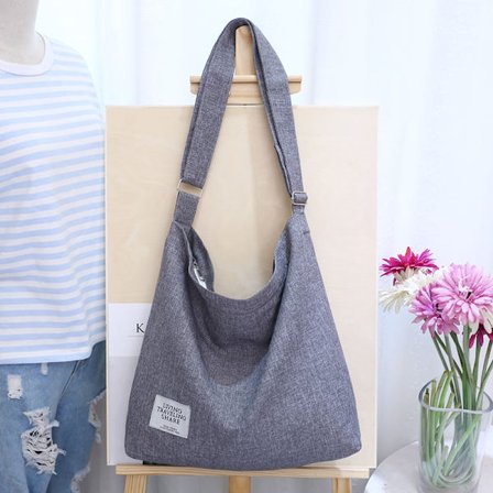 Kvinnor Canvas Tote Bag, Flickor Stor Kapacitet Axelväskor med Ficka - Dam Crossbody Väskor för Shopping Skola Resor Arbete Daglig Användning-Grå