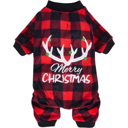 Rød og sort rutete julepysjamas for kjæledyr, hundepyjamas i ull, myk og varm hundepyjamas, julepysjamas for kjæledyr, kattevalpesweater, L