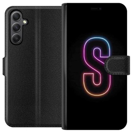 Kompatibelt Lommeboketui til Samsung Samsung Galaxy A24 4G Neonbokstav S i lysende rosa og blå toner mot mørk bakgrunn, stilig bokstavkunst med retr